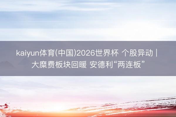 kaiyun体育(中国)2026世界杯 个股异动 | 大糜费板块回暖 安德利“两连板”
